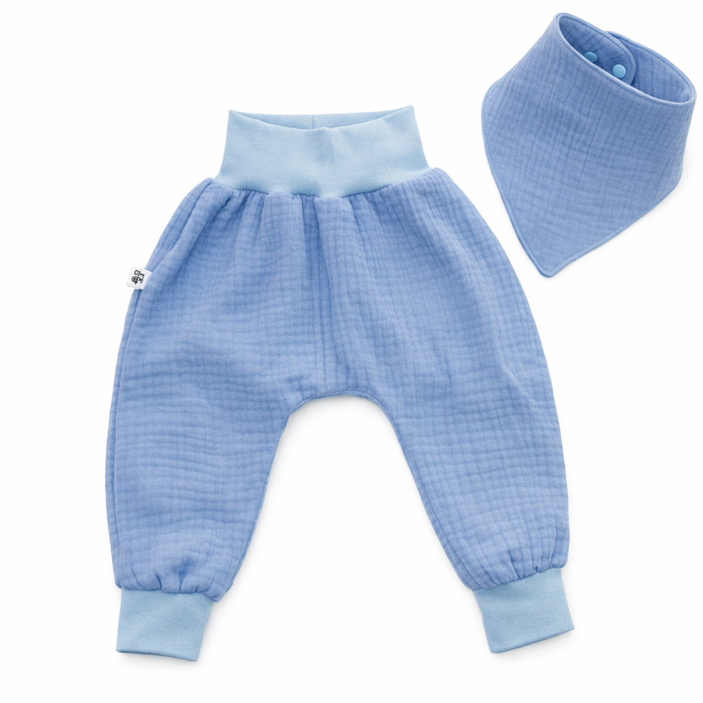 Pumphose und Halstuch Set aus Musselin – himmelblau