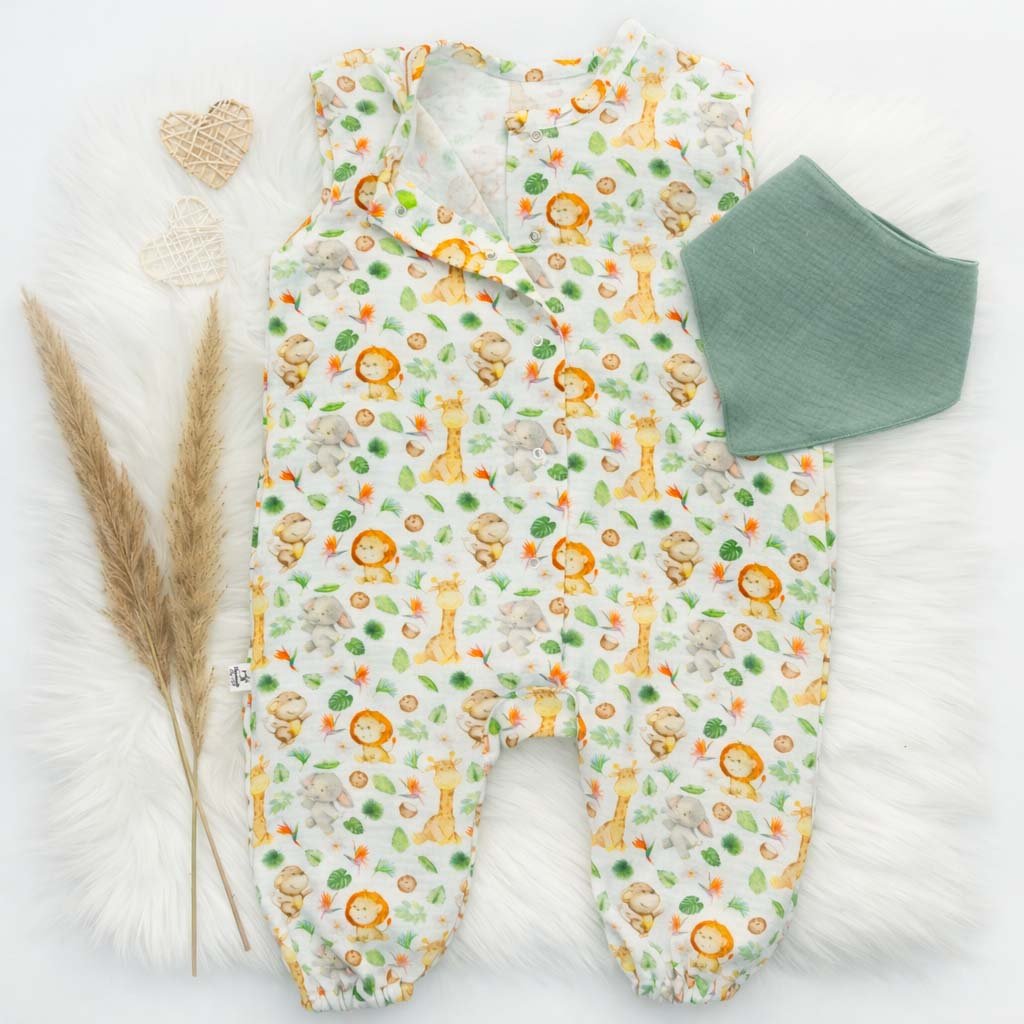 Sommer Strampler Set aus Musselin mit Halstuch – Safari
