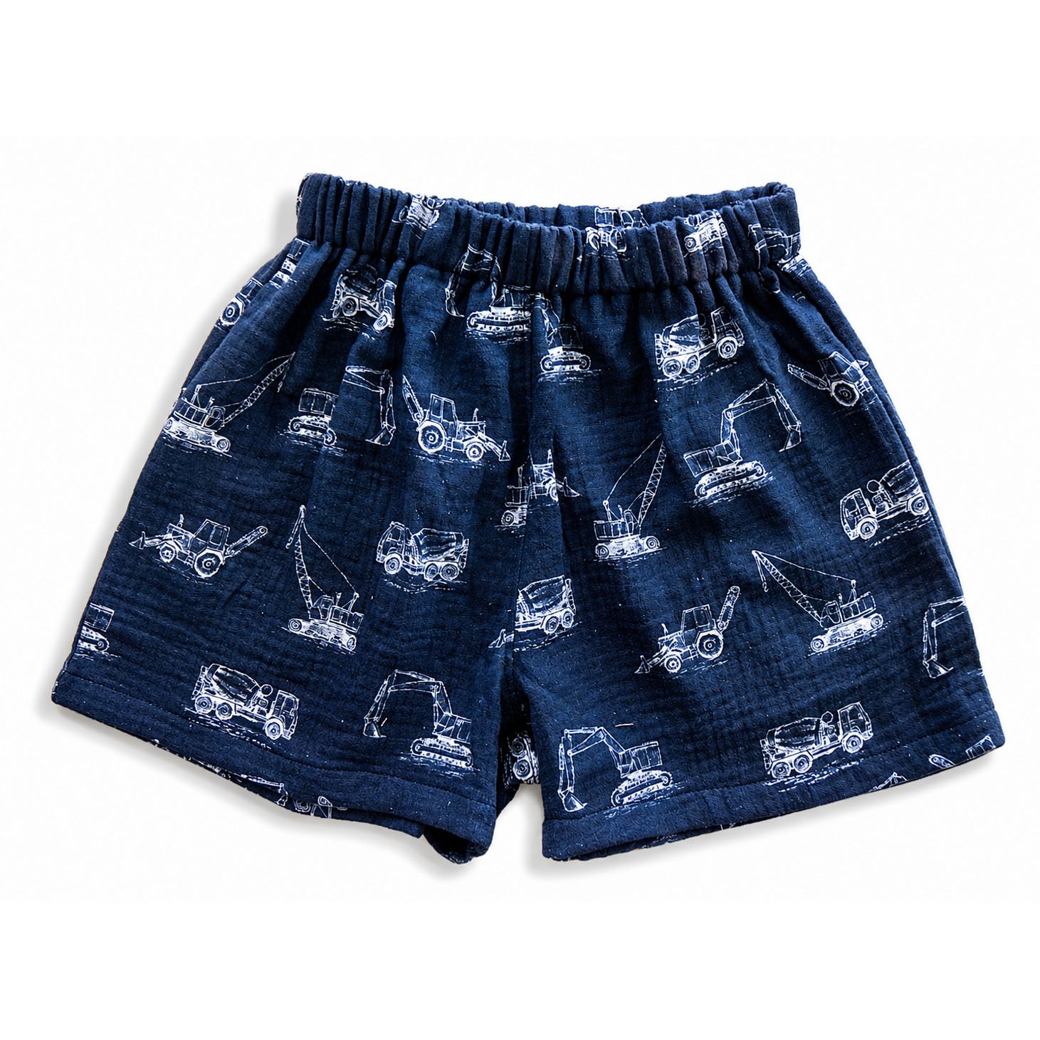 Kurze Musselinhose mit Baufahrzeugen